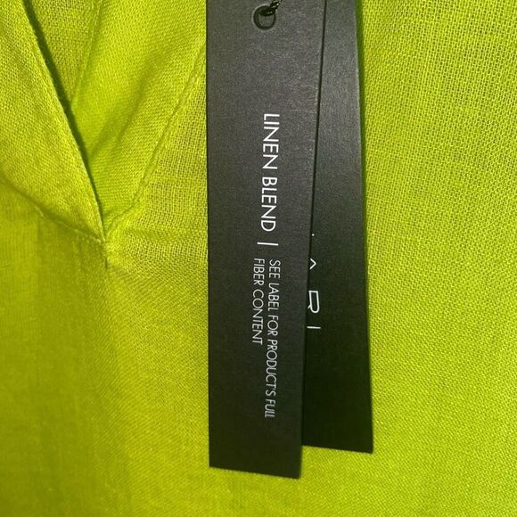 TAHARI Lime Green Linen Blend Midi Lagenlook Dress Pockets Size Medium - Picture 9 of 11